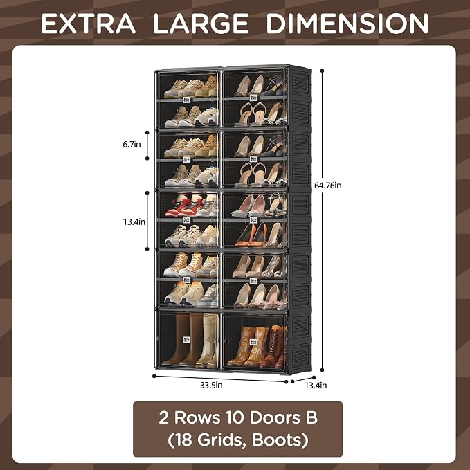Shoe Rack Organizer Cabinet for Closet Entryway,Clear Shoe Storage Boxes Stackable Sneaker Storage with Door Easy Assembly Black Shoe Cabinet with Lids Large 9 Tiers 36 Pairs