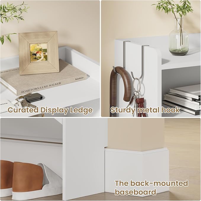 Modern Shoe Cabinet with 2 Flip Drawers & Open Storage, 31.5" W White | Freestanding shoe cabinet with flip drawers ,white design and space-saving storage for entryway,foyer & hallway.