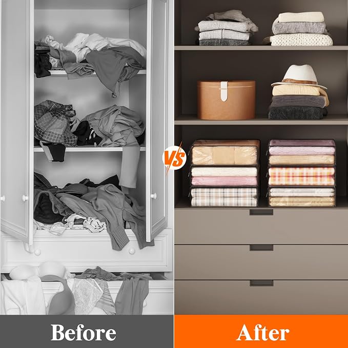 Lifewit 14L Clear Sheet Storage Bags with Zipper 4 Pack, Plastic Sweater Storage Bins for Clothing, Vinyl Foldable Clothes Containers Organizers for Closet, Blankets, Bedding 15.7 x 13.8 x 3.9 Inch