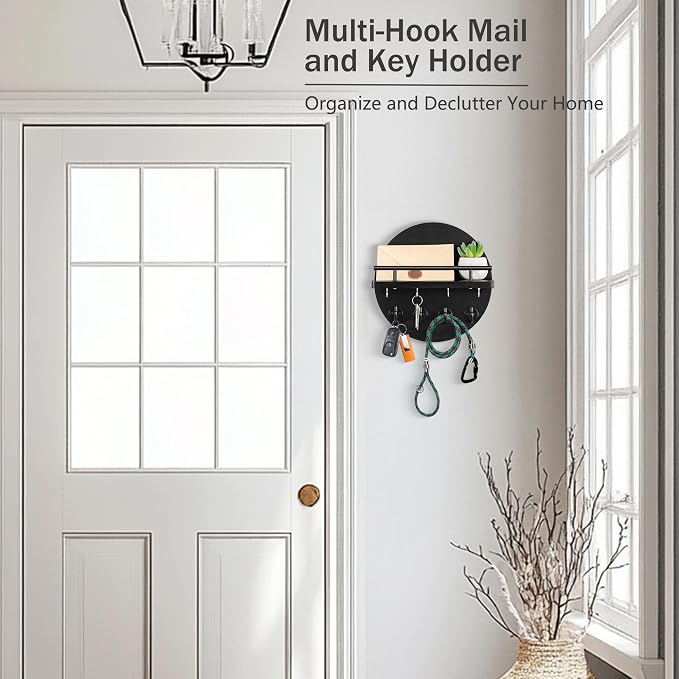 dreampossible Key Holder Wall Mount - 10.2 Inch Decorative Key Rack and Mail Organizer with 8 Key Hooks - Wooden Key Hanger with Shelf for Wall and Home Decor
