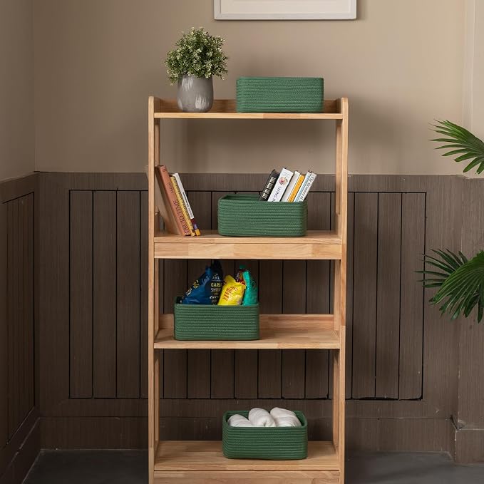 OIASKET 4 Pack Small Storage Shelf Baskets for Organizing, Mini Woven Rope Storage Bins for Towels, Cute Decorative Closet Organizer，Baby Nursery, Gift Empty Baskets -11.81''Lx7.87''Wx4.72''H-Green