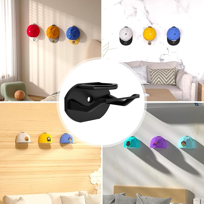 22 Pack Adhesive Hat Hooks for Wall, Super Strong Hat Rack for Baseball Caps, Hat Organizer Display for Home Decor, Hat Hangers Holder for Wall, Door, Closet, No Drilling - USA Patented (Black)
