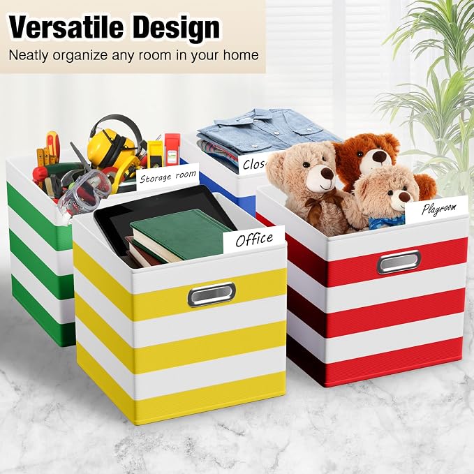 CroBlissful 11 Inch 6 Pack Fabric Storage Cubes with Metal Handles, Back to School Collapsible Organizer Bins for Classroom, Closet, Student Room, Toys and School Supplies (Dark Color)