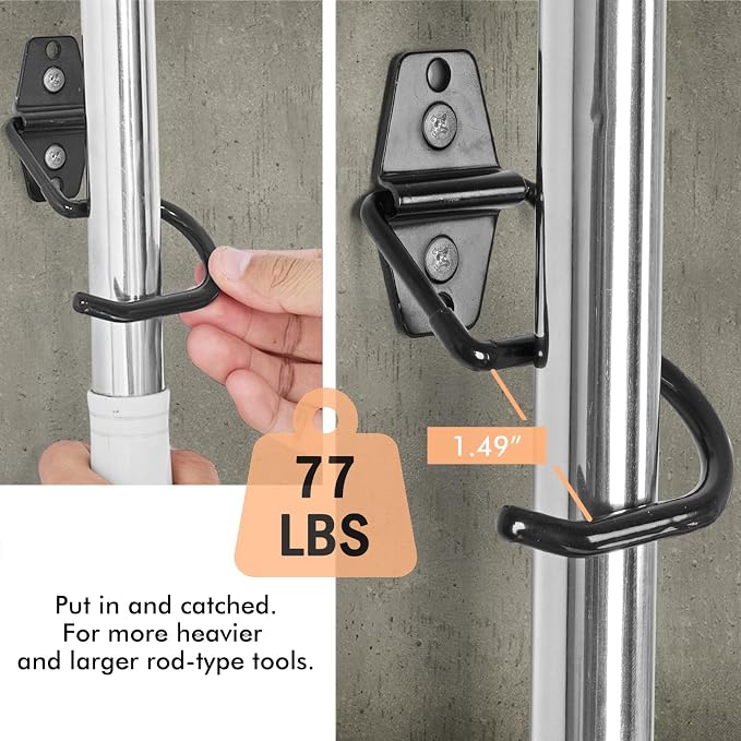 Broom Holder Wall Mount, 12Pack Tool Hangers Garage Wall Hanging Organizer | Heavy Duty Rubber Coated Steel, Large S Garage Hooks for Mop Shovel Rake Shed Garden Lawn Yard Handle Tools Organization