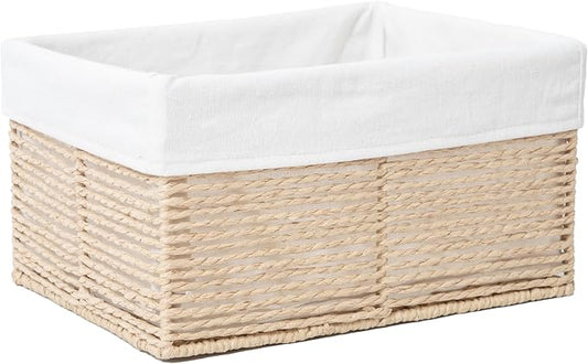 GYASVWU Hand-Woven Paper Rope Storage Baskets,Rectangular Wicker Baskets for Organizing,Decorative Woven Basket for Storage,Shelf Basket for Living Room,Storage Baskets for Pantry (Beige - Small)