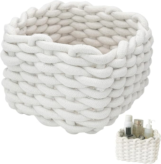 Small Storage Decorative Basket, Cotton Rope Woven Shelf Basket for Little Items, Cute Box Organizer for Baby Room, Nursery, Bedroom