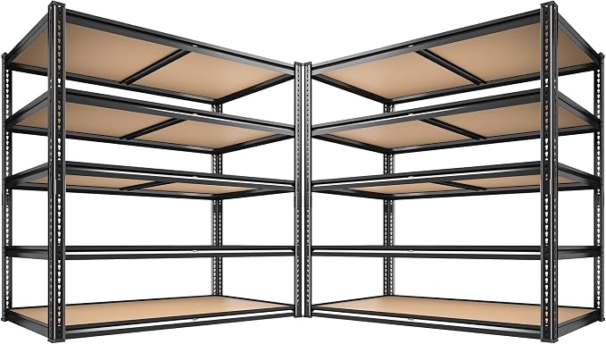 ROOMFAVE 40" W Storage Shelves 5 Tier Garage Shelving Heavy Duty,2350LBS Adjustable Metal Shelving Unit, Garage Shelves for Basement, Warehouse, Pantry, Closet, 72.1" H x 40" W x 20" D, Black,2PCS