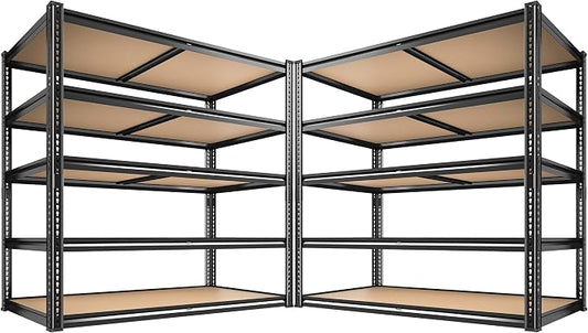 ROOMFAVE 40" W Storage Shelves 5 Tier Garage Shelving Heavy Duty,2350LBS Adjustable Metal Shelving Unit, Garage Shelves for Basement, Warehouse, Pantry, Closet, 72.1" H x 40" W x 20" D, Black,2PCS