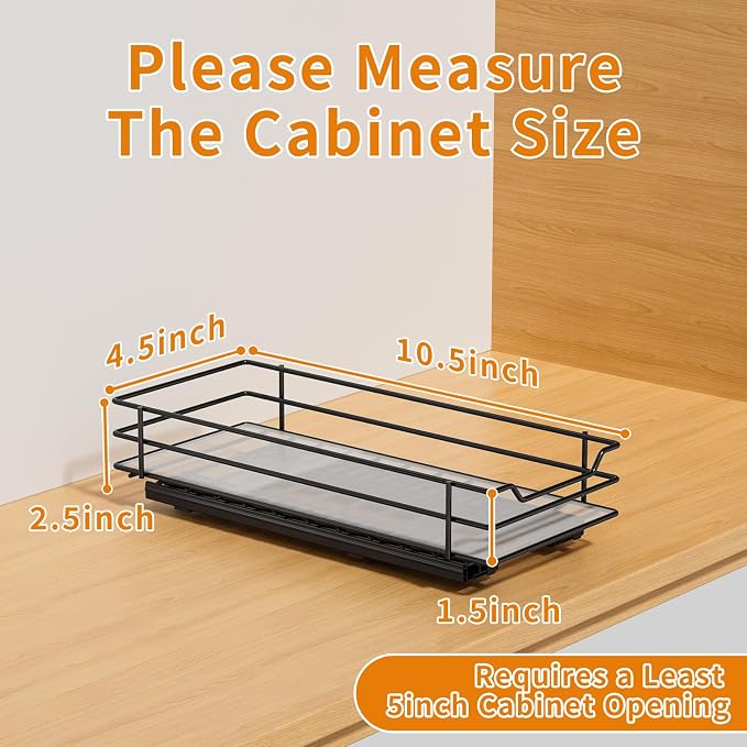 RCHYFEED Pull Out Spice Rack Organizer, 1 Tier,4.5" Wx10.5 Dx2.5 H | Heavy Duty Slide Out for Inside Cabinet & Pantry, Kitchen Cabinet Seasoning Organizer,Vertical Spice Racks Storage Spices