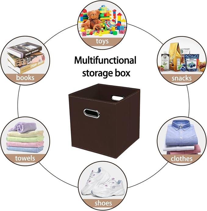 Fabric Cloth Storage Bins,Fabric Cube Bins Organizer with Dual Handles Foldable Cube Storage Baskets for Home Bedroom Storage,Set of 6,(Coffee)