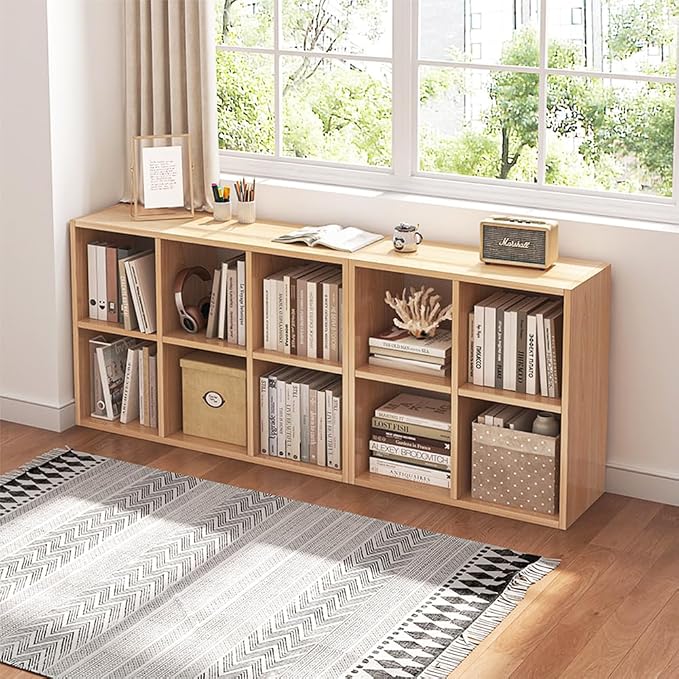 NELYE 6 Cube Organizer Bookcase Oak Open Shelf | Suitable for 11-inch Fabric Storage Bins, Simple Compartments Bookshelf, Holds 20 Lbs per Cube