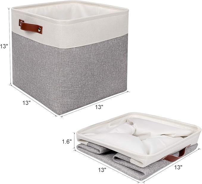 Univivi Cube Storage Bins,Fabric Storage Basket,13x13x13 inch,Gray,4 Pack | Large Capacity,Metal Frame,Hard Cardboard Bottom,Foldable,Linen Closet Baskets with PU Handles