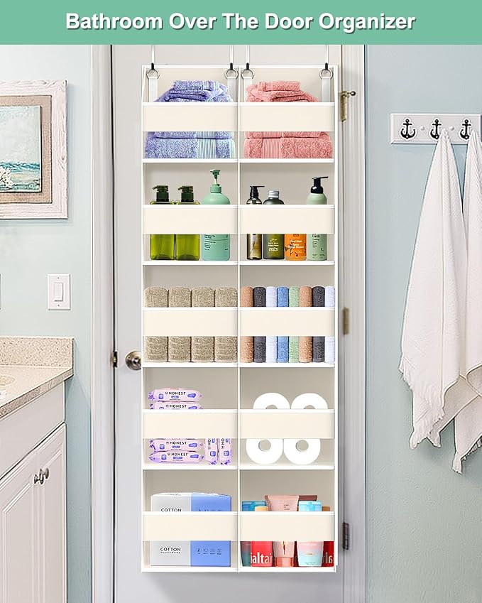 UVIAHOMI Heavy Duty Over The Door Organizer 5 Tiers, Extra Large Behind Door Storage of 10 Big Front & 10 Mesh Pockets, 80lb Weight Capacity, Hanging Doors Storage for Closet Bedroom Nursery, Beige