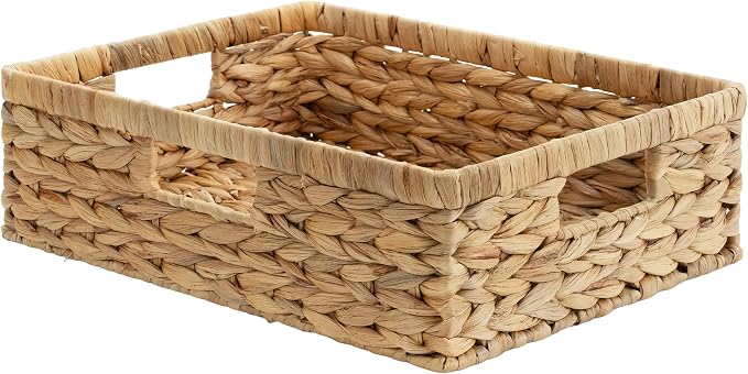 StorageWorks Pantry Baskets, Wicker Storage Baskets for Organizing, Shelves, Pantry Organizers and Storage, Water Hyacinth, 15¼"L x 11¾"W x 4 ¾"H