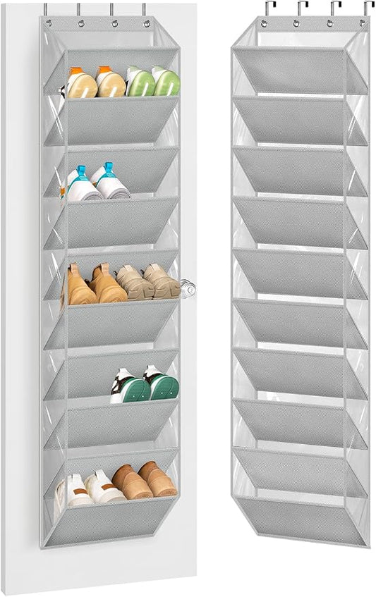 AOODA 10 Tier Clear Over the Door Shoe Organizer Storage, Deep Pockets Large Hanging Shoe Rack for Closet Door, Fit 20 Pairs Shoe Holder Hanger for Boots (Grey)
