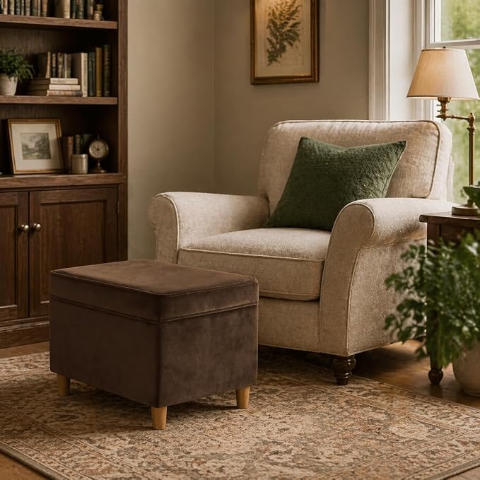 Spatial Order 24" Dinah Collection Storage Ottoman - Chocolate Brown Velvet