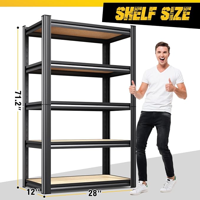 2-Pack Garage Shelving for Home Storage & Multi-Room Organization, 71" H x 28" W x 14" D 5-Tier Adjustable Metal Storage Rack for Tools, Household Essentials, Garage, Pantry & Basement Storage