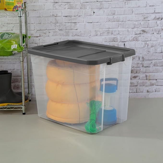 Sterilite 8-Pack Modular Stacker Box, Durable Clear Plastic Storage Bins with Latching Lids, 108 Quart - Stackable Organizing Container Boxes for Closet, Bathroom, and Office