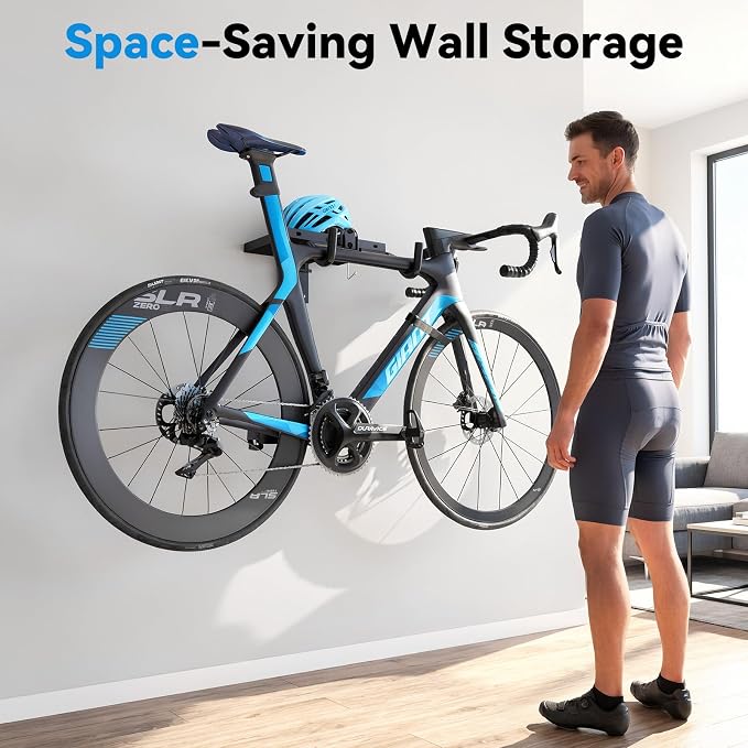 Housolution Bike Wall Mount Horizontal with Shelf EVA Foam Padded | Bike Hooks for Garage up to 48.5LBS, Carbon Steel, Adjustable Bikes Wall Hanger for Road, Mountain and Hybrid Bikes