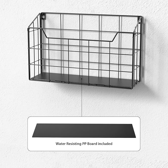 Univivi 3 Pack Wall File Organizer Rack 14 inch Hanging File Holder, Black | Metal Hanging Wall Files with Rubber Feet, PP Board Bottom Support, Mounts on Wall and Desktop File Organizer for Home Office