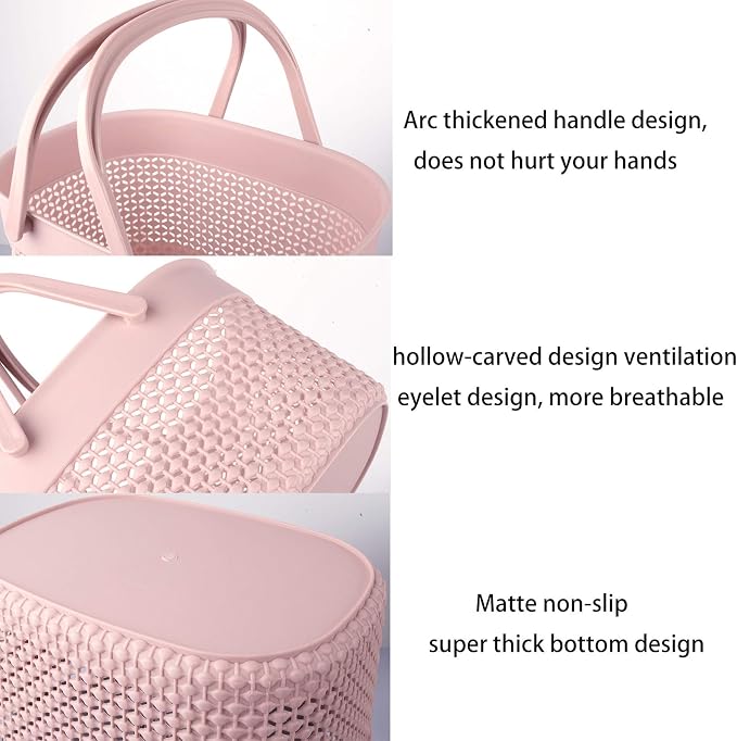rejomiik Portable Shower Caddy Basket, Plastic Organizer Storage Tote with Handles Toiletry Bag Bin Box for Bathroom, College Dorm Room Essentials, Kitchen, Camp, Gym, Pink | Organizer Storage Tote Toiletry Bin for Bathroom, College Dorm Essentials, Ki...