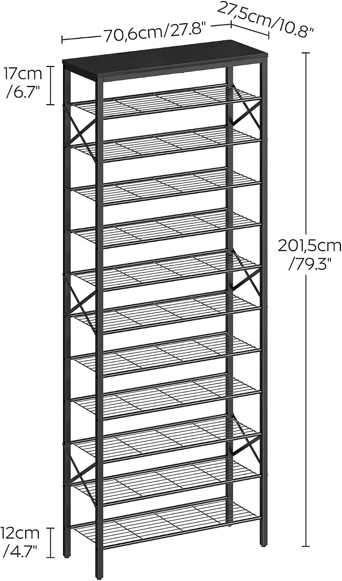 YATINEY 12 Tier Shoe Rack, Large Capacity Shoe Storage Organizer Holds 48 Pairs, Sturdy and Stable, for Entryway, Hallway, Closet, Dorm Room, Black SS12BB
