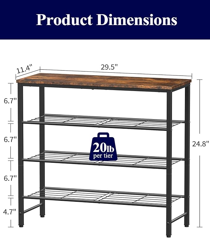 Kitsure Shoe Rack for Closet, Shoe Storage, 29.5" Wide - 4 Tier, Brown | Space-Saving Shoe Organizer with Leveling Feet, Sturdy & Rust-Proof Wooden Shoe Rack for Entryway, Bedroom, Living Room