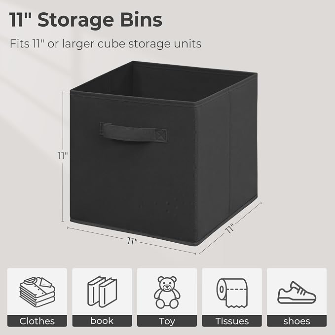 11x11 Inch Storage Bins Cubes, Fabric Foldable Storage Box, Collapsible Closet Organizer for Clothes, Blankets, Office, Bedroom, Living Room, Shelf Cabinet, Bookcase, Black, 12 Pack