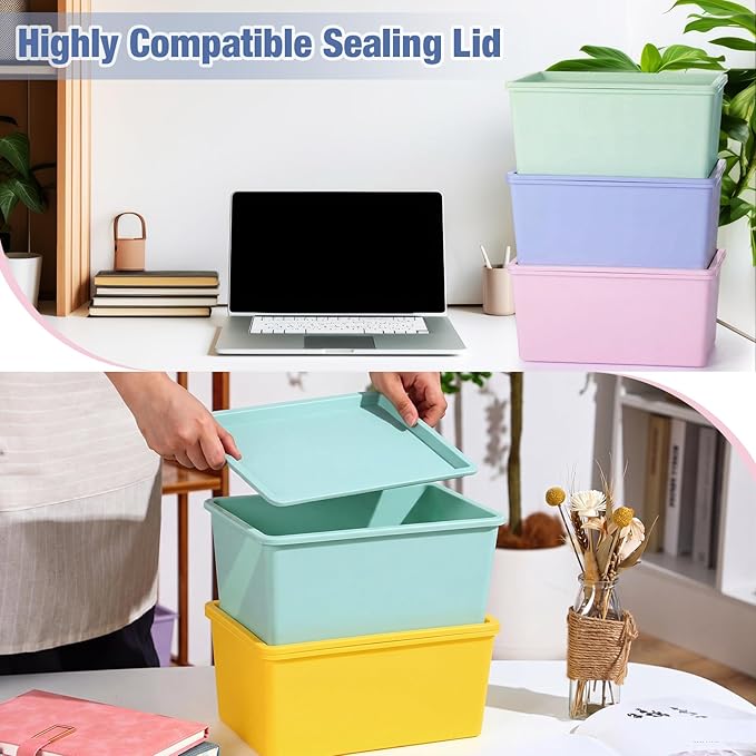 8 Pcs Storage Bins with Lids Small Plastic Storage Containers Stackable Storing Baskets Box Cute Organizer Bins for Organizing Shelves (Mixed Color)