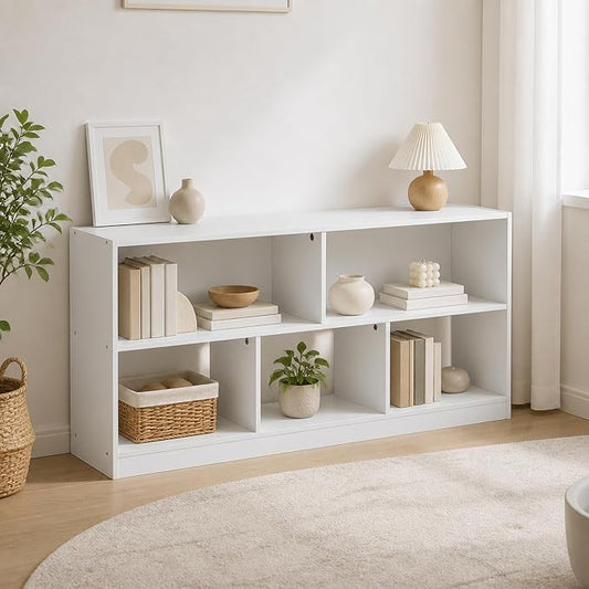 5-Cube Bookshelf, Horizontal Bookcase, Cube Storage Organizer & Book Shelf, 10.9 x 47.2 x 23.6, for Living Room, Home Office, Bedroom, White