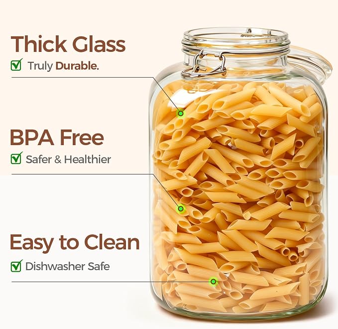 ComSaf Square Glass Pantry Jars with Airtight Lids 1.1 Gallon 2 Pack Large | Flour sugar rice, Coffee beans, Sourdough pickling, Pantry organization, Pickling fermenting, Cabinet organization, Snacks
