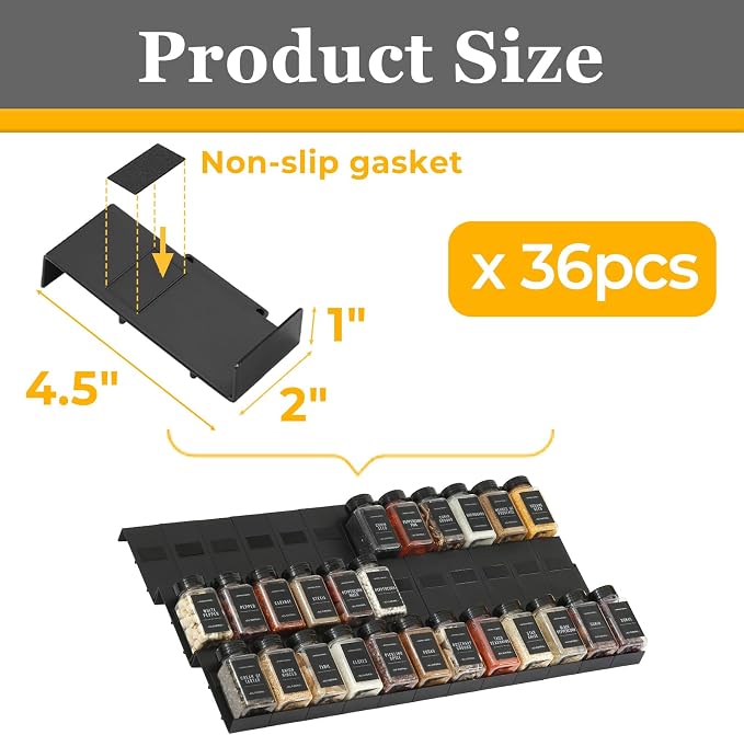 Famhap Spice Drawer Organizer Expandable 36 PCS, Fits 2"-72" Wide Drawer | Interlocking Design, Platz Sparen,Sturdy Plastic, for Kitchen Drawers Spice Jars