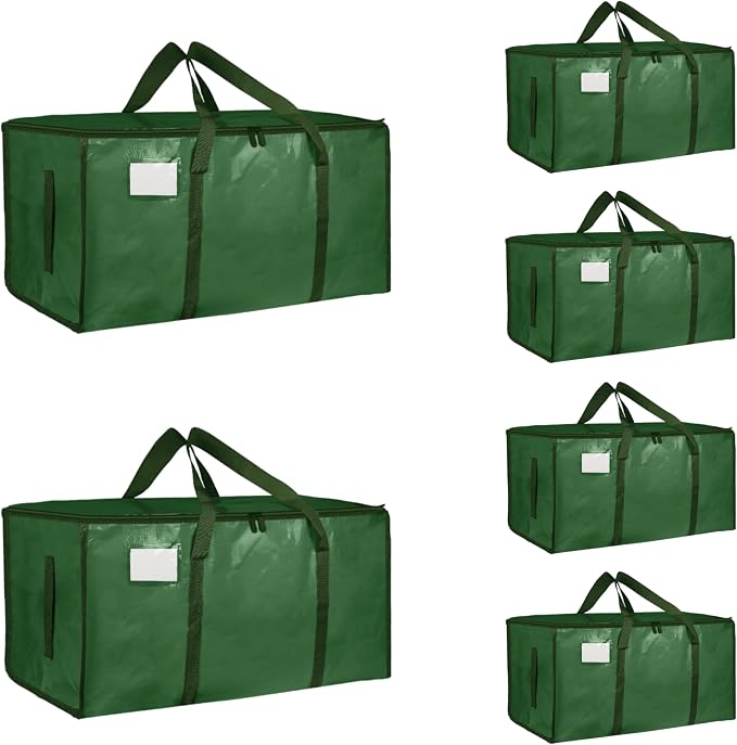 6 Pack-Extra Large Heavy Duty Moving Bags - Waterproof Storage Totes with Handles & Zippers, Foldable for College Dorm, Storage (olive green)