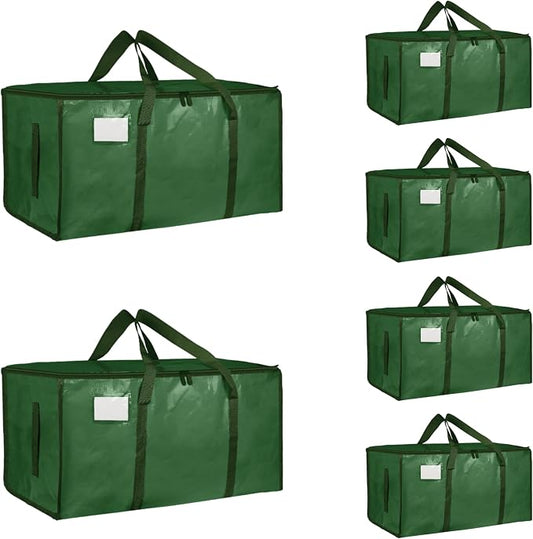 6 Pack-Extra Large Heavy Duty Moving Bags - Waterproof Storage Totes with Handles & Zippers, Foldable for College Dorm, Storage (olive green)