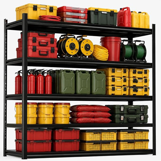 Garage Shelving, 3300 LBS Storage Shelves with Side Guard | 5-Tier Garage Storage Shelves,Adjustable Industrial Shelves with Thickened Double-Layer Posts for Garage 55×45.28×15.7in