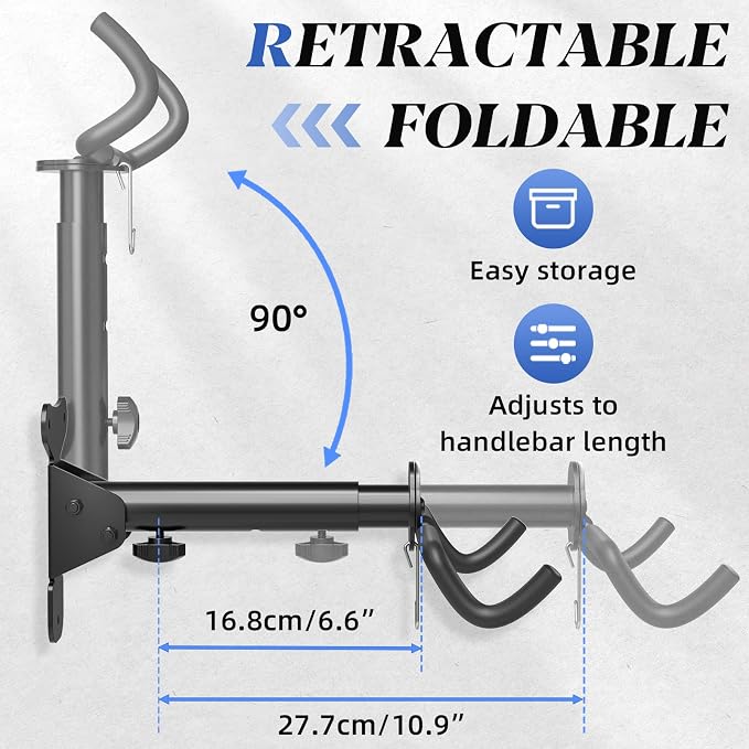 Goovilla Bike Wall Mount Hanger for Mountain/Road/Hybrid Bikes,1Pack Black | Adjustable - Space Saving Horizontal Bicycle Rack | Secure Home Garage Storage with Easy Installation | Cycling Holder Hook
