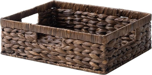 StorageWorks Large Wicker Baskets for Storage, Water Hyacinth Storage Baskets for Shelves, Brown, 1-Pack, 15¼" x 11¾" x 4¾"