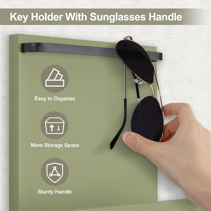 Key Holder Wall Mount, Key Holder for Wall with 4 Hooks, Farmhouse Key Hanger Holds Dog Leash, Sunglasses – Decorative Mail Organizer Home Decor