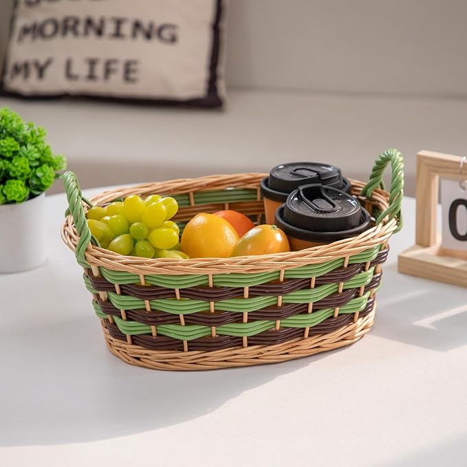 Kingwillow, Storage Basket, Oval-Shaped Woven Willow Basket with Handles, Suitable for Bedrooms, Kitchens, and Wardrobes. (Small Size)
