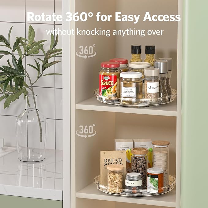 LAMU 4 Pack 9.25in Lazy Susan Organizer, Clear Lazy Susan Turntable for Cabinet, Refrigerator, Table Top, Kitchen, Bathroom, Pantry Organizers and Storage