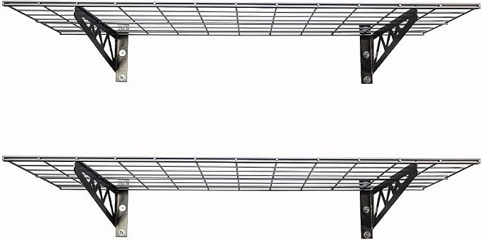 SafeRacks Steel Garage Wall Shelves 2-Pk w/Hooks, 500lb, Hammertone (24x48)