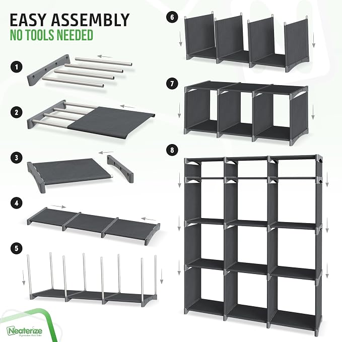 Cube Storage Organizer with Storage Bins Included - The Perfect Closet Organizers and Storage Solution. Includes 12 Storage Cubes, Great For Toy Storage, Closet Storage, Clothes Storage (Dark Grey)