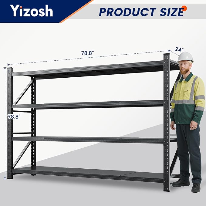 79" W Metal Garage Storage Shelves,7000LBS Heavy Duty 4-Shelf Adjustable Steel Organization Shelving,Utility Rack Shelf,79" W x 24" D x 79" H for Basement,Warehouse,Industrial