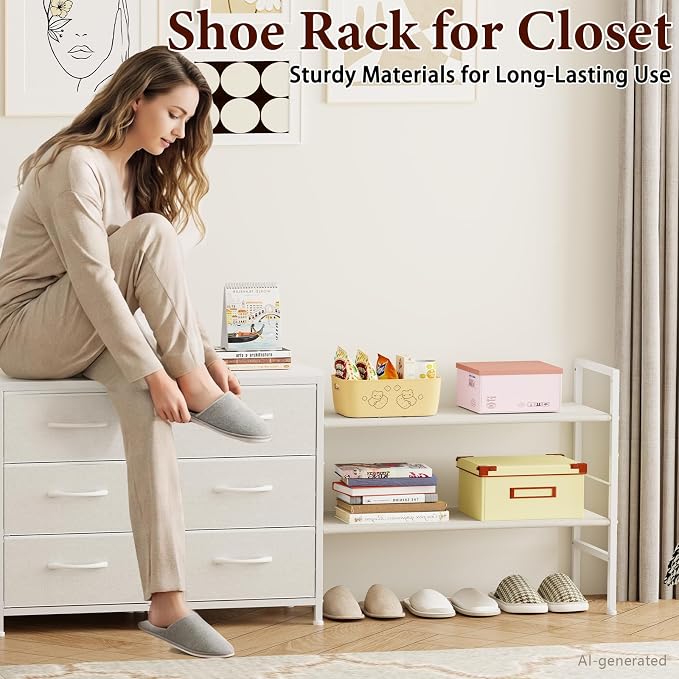 Hongtamoya Closet Organizers and Storage, Adjustable Shelves,3 Drawer White | Closet Organizer Drawer Dresser for Closet, Clothes Shelves with 5-Level Height Adjustment, Shoe Rack for Wardrobe(43.77 in)