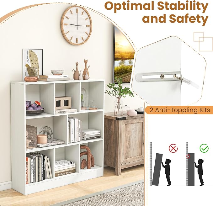 Giantex 8 Cube Bookcase, 4-Tier Freestanding Bookshelf w/ 8 Open Compartments, 2 Anti-Tipping Kits, Modern Display Cabinet, 41" Wood Cubby Storage Organizer for Living Room, Bedroom, White