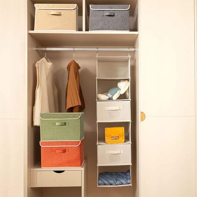 Storage Bins with Lid, Foldable Clothing Storage Box case with Handle for Books, Closet, Bedroom, Home, 4 Color Set A, 15L x 10W x 10H inch