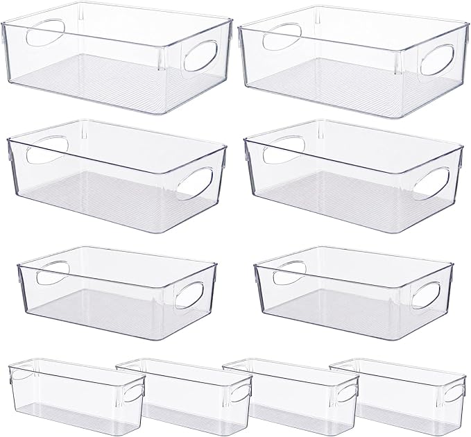 UFORU 10 Pack Clear Plastic Pantry Organizers and Storage with Handles | Non-slip Bottom Stability, Space-Saving Stackable Design, Clear Visibility, Thickened Plastic, Multi-Scene Storage Solutions