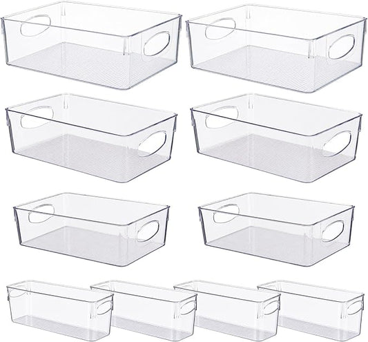 UFORU 10 Pack Clear Plastic Pantry Organizers and Storage with Handles | Non-slip Bottom Stability, Space-Saving Stackable Design, Clear Visibility, Thickened Plastic, Multi-Scene Storage Solutions