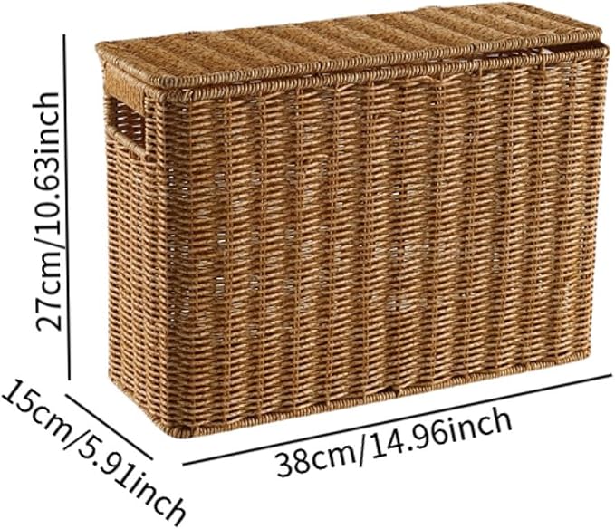 Generic Narrow and Tall Storage Box Woven Storage Basket with Lid Lightweight Decorative Storage Bin with Handle for Bedroom Clothing, S