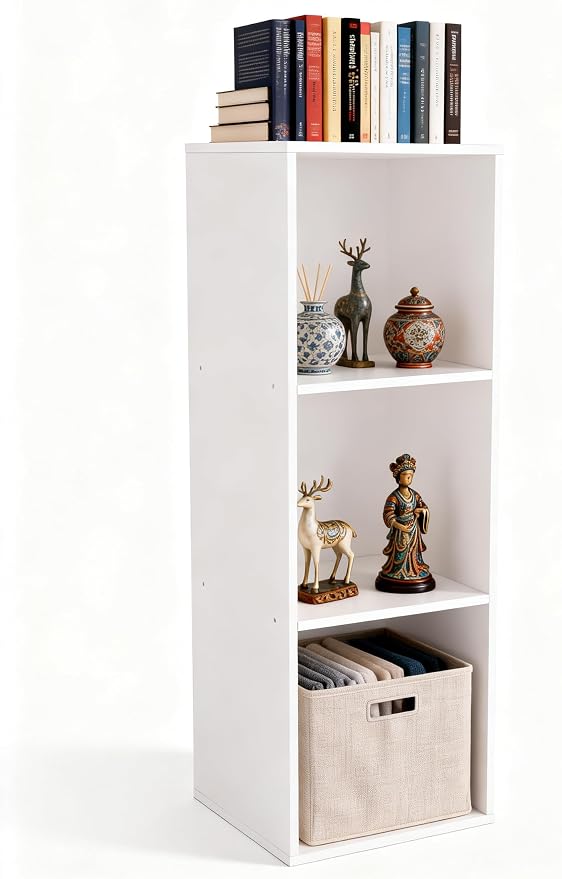 3 Cube Storage Organizer White, 3 Cube Shelf Freestanding Open Cubby, 3 Tier Low Bookcase Storage Display Organizer for Home Office Living Room Bedroom